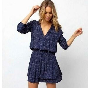 Rails Jasmine Navy Nova Dress Star Print Smocked Waist Long Sleeve Size Medium